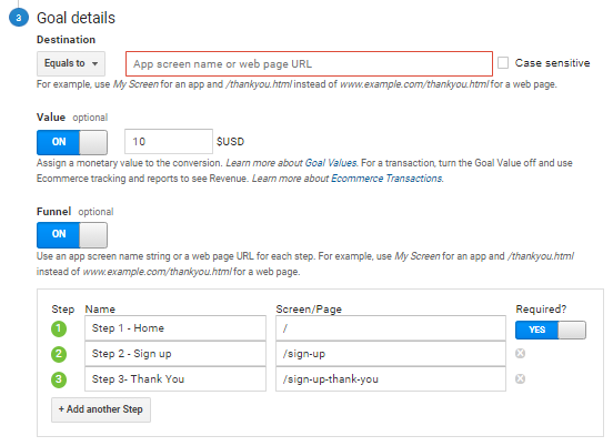 Google Analytics Goal Details